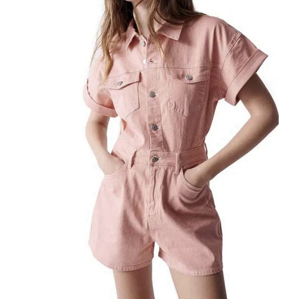 Blanknyc Romper Women's Small Pink Short Sleeve Cotton Pockets Barbie Romantic
